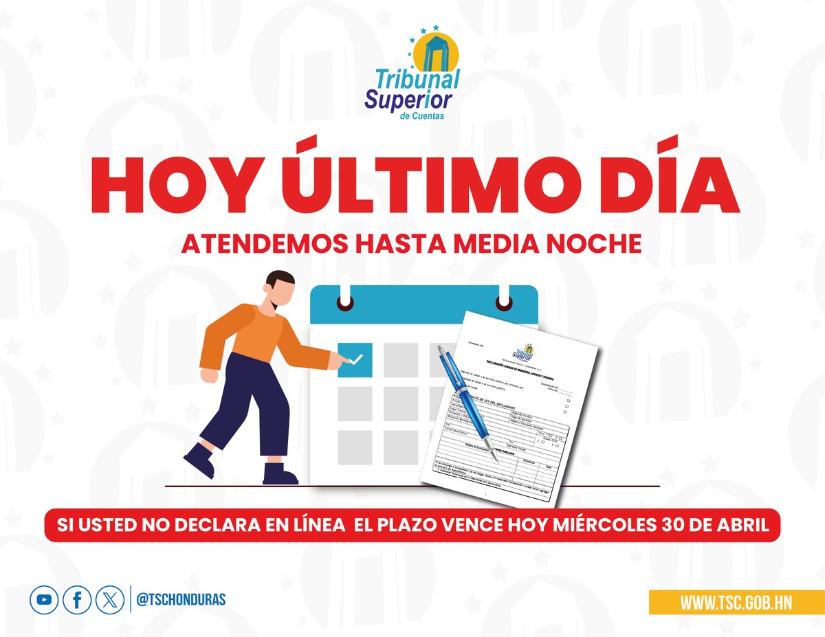 🔴📄¡Evite multas! Presente la actualización de su Declaración Jurada

Le recordamos que hemos habilitado un horario especial para la actualización de tu Declaración Jurada de Ingresos, Activos y Pasivos.

🗓️ Fecha: miércoles 30 de abril
⏰ Horario: 8:30 am a 12:00 am