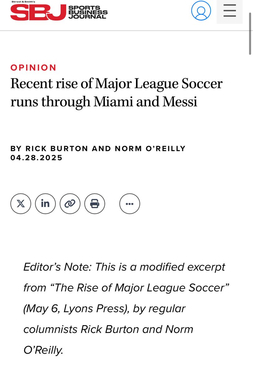 Rick Burton (@realrickb) on Twitter photo New book on the rise of MLS comes out Tuesday. Excerpt here: sportsbusinessjournal.com/Articles/2025/… New book on the rise of MLS comes out Tuesday. Excerpt here: sportsbusinessjournal.com/Articles/2025/…