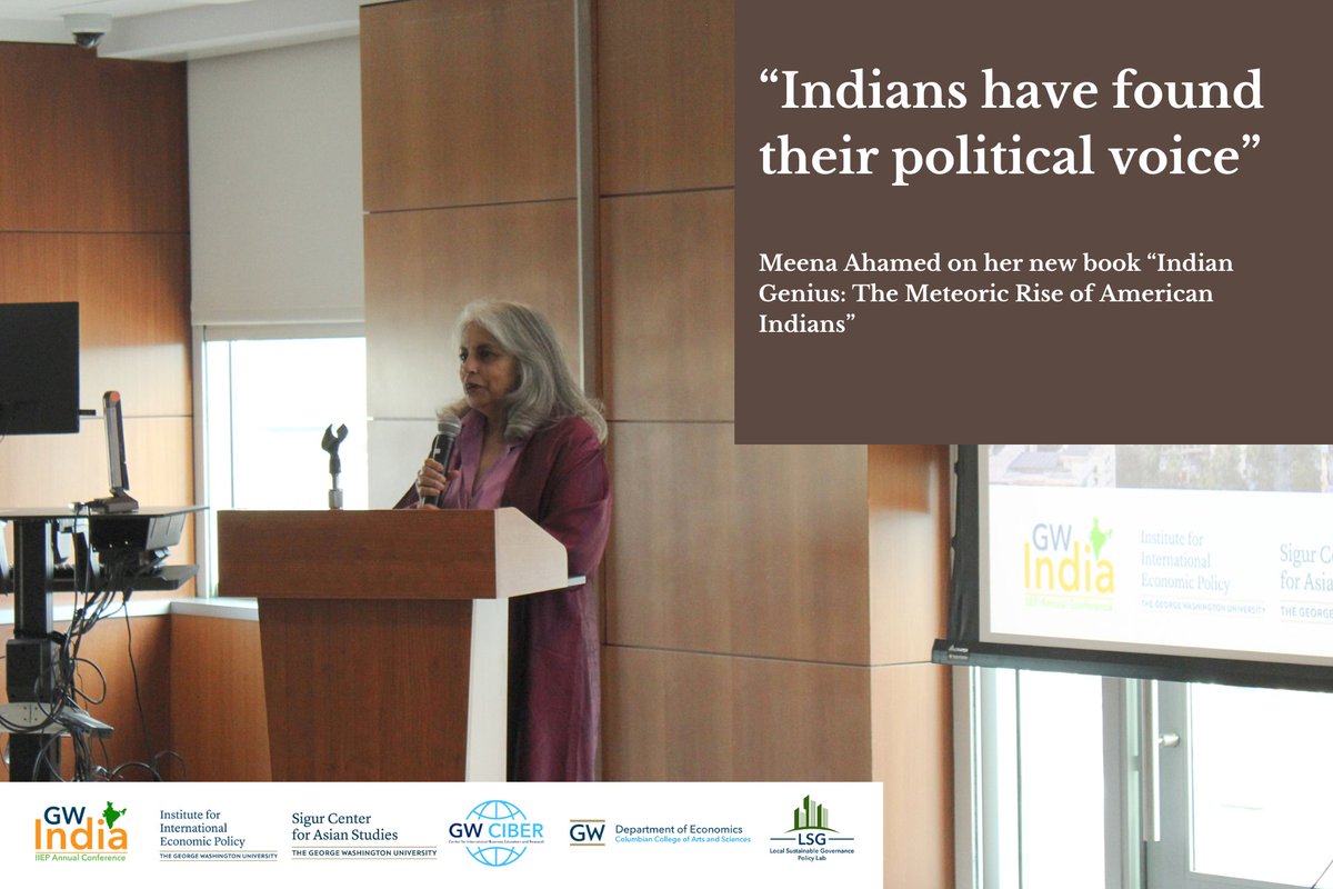 IIEPGW's tweet photo. The conference concluded w/ a session on “Indian Americans,” chaired by @ArunmKu (@CelestaCapital). Meena Ahamed examined stories of prominent Indian Americans across fields &amp; Devesh Kapur (@SSIDHopkins) shared reasons behind the Indian diaspora's success in the US. #GWIndia https://t.co/VN06kFinoH