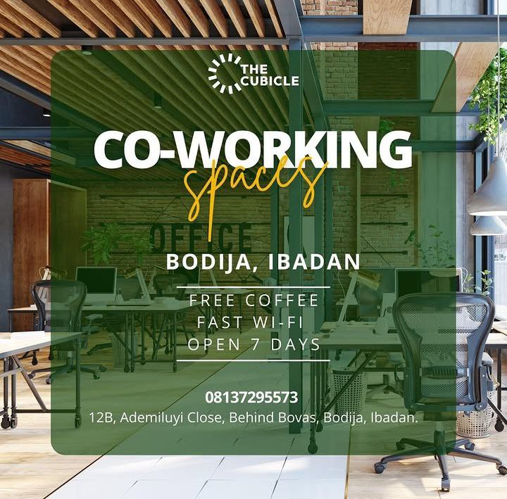 TheCubicleNG's tweet photo. Looking for a distraction-free space to connect, collaborate, and create? The Cubicle is here! Tucked in a strategic yet serene location in Bodija, our co-working space offers the perfect blend of comfort, peak productivity, and community. https://t.co/4Z7Sedk9uf