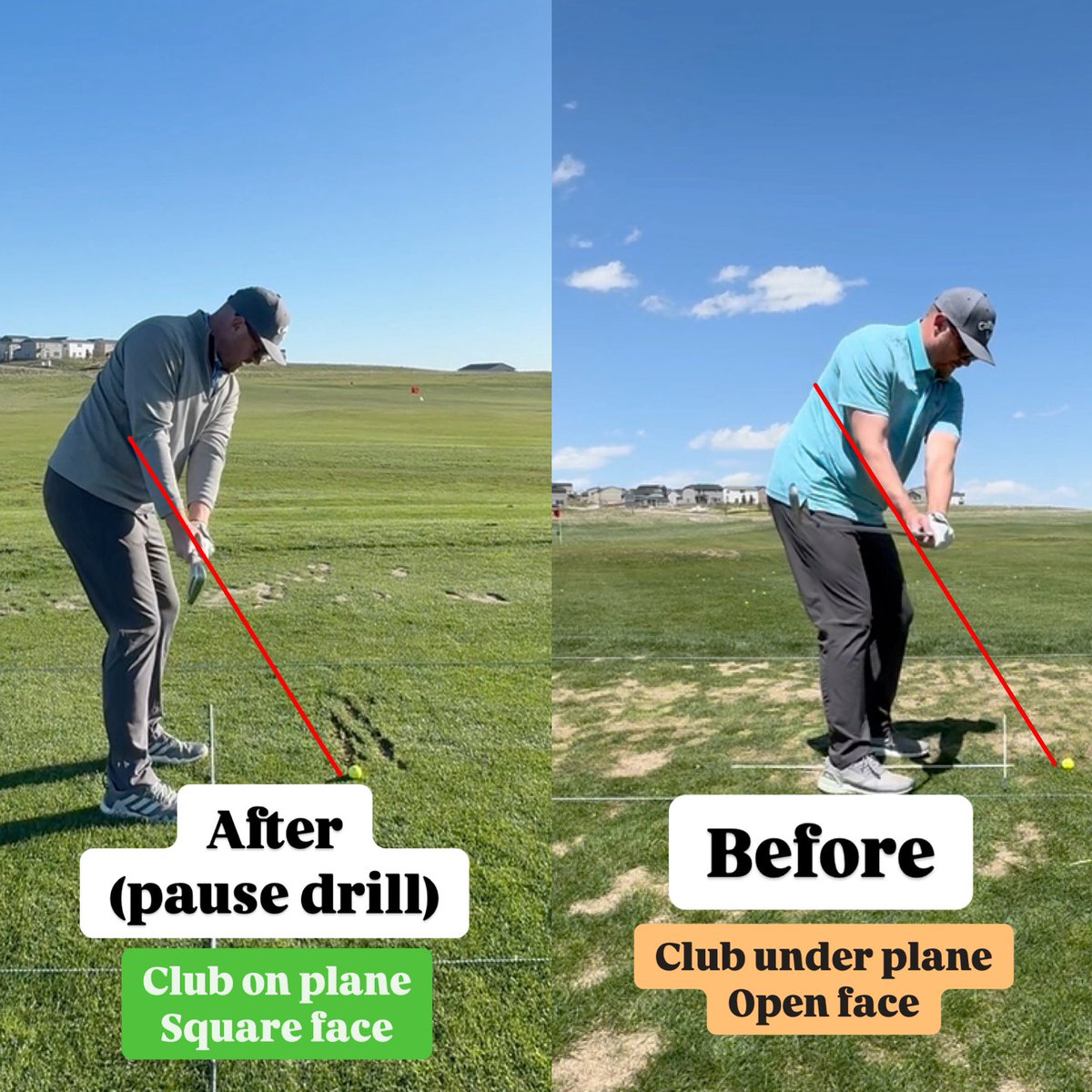 Before - RJ was struggling with the club working underneath the place and the clubface rolling open

After - Club on plane &amp; clubface square 

Now the after is a pause drill, we still have some work to do but things are really heading in the right direction ✅