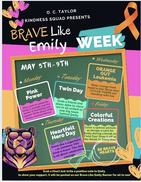 Elissa Kate Faught (@octfaught) on Twitter photo Please check out our school-wide spirit week as we show love and support for our brave Tiger, Emily, in her fight against leukemia. #BraveLikeEmily #OCT4U <a href="/OCTaylorTigers/">O.C. Taylor Elem</a> 🧡🧡🧡 Please check out our school-wide spirit week as we show love and support for our brave Tiger, Emily, in her fight against leukemia. #BraveLikeEmily #OCT4U <a href="/OCTaylorTigers/">O.C. Taylor Elem</a> 🧡🧡🧡