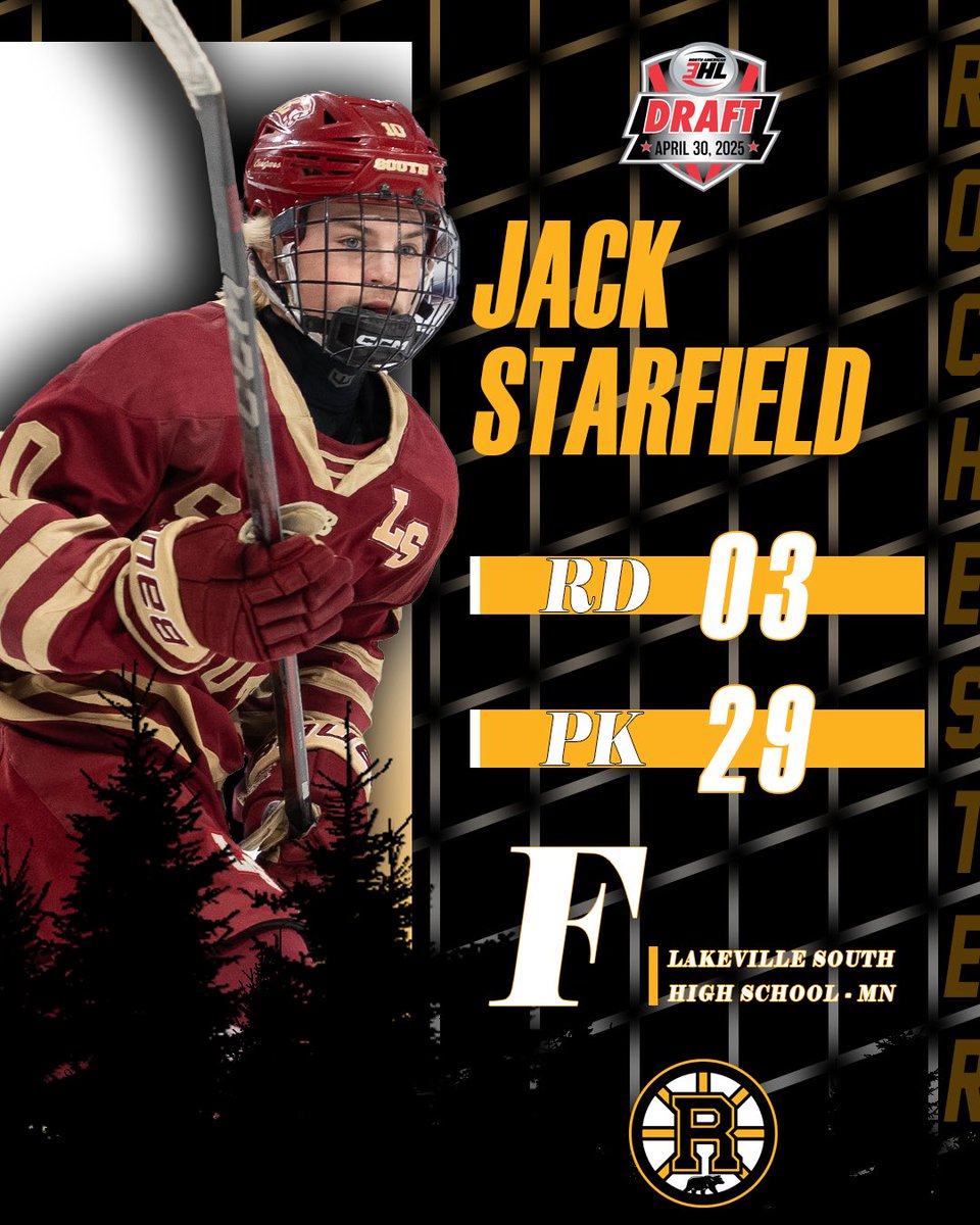 With the 29th pick in the 3rd round of the 2025 NA3HL Draft, the Rochester Grizzlies select Forward, Jack Starfield from Lakeville, Minnesota.

In his High School career, Jack tallied 34 points(15g, 19a) with the Cougars!

Welcome to the Grizz, Jack!

#WeAreRochester
