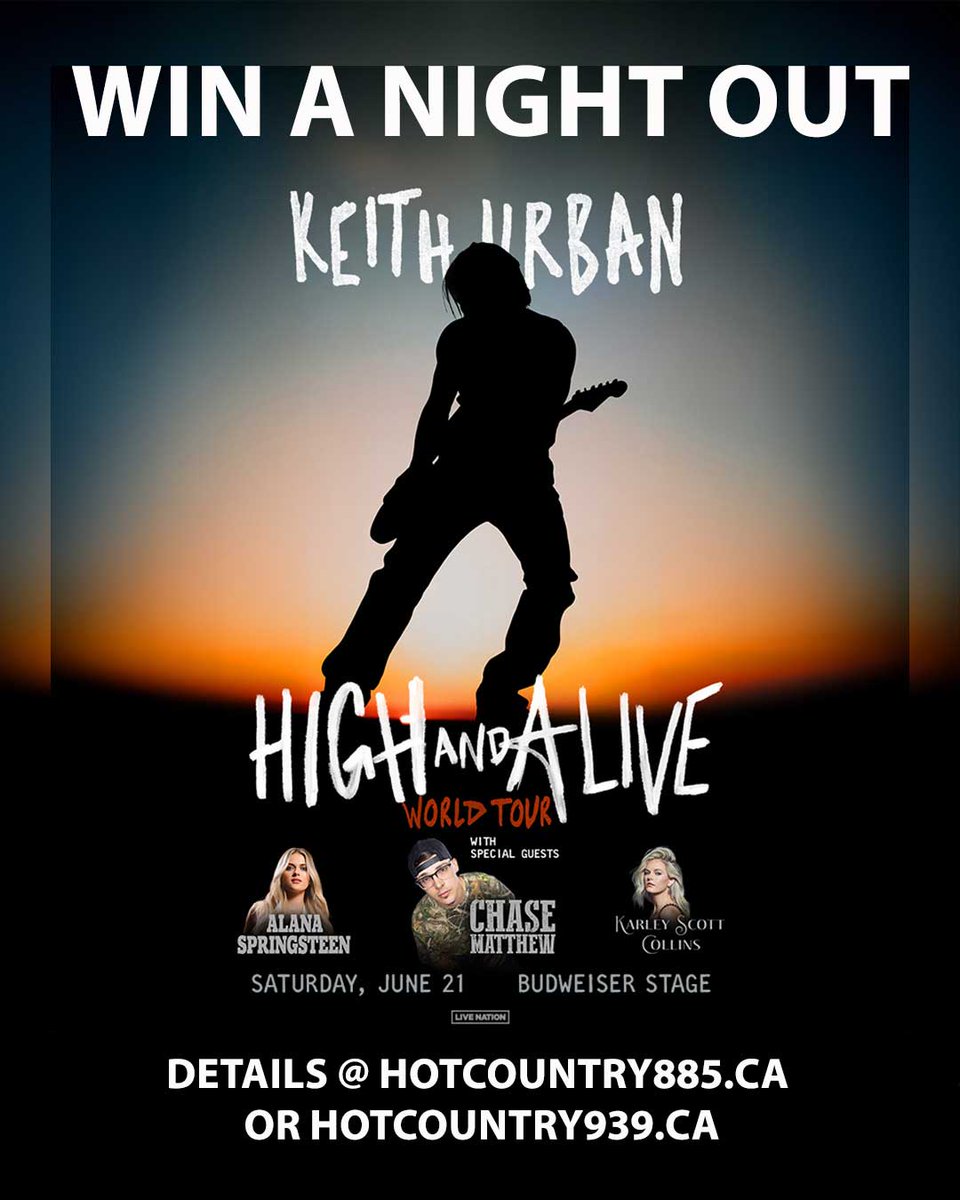 Starting on Friday, May 2nd, listen to Hot Country Mornings with Tracy Lynn to get yourself on the standby list for a chance to win:

4 tickets to see Keith Urban  on June 21st at Budweiser Stage
500-dollar gift card courtesy of Lone Wolf Fireworks and a signed Keith Urban CD