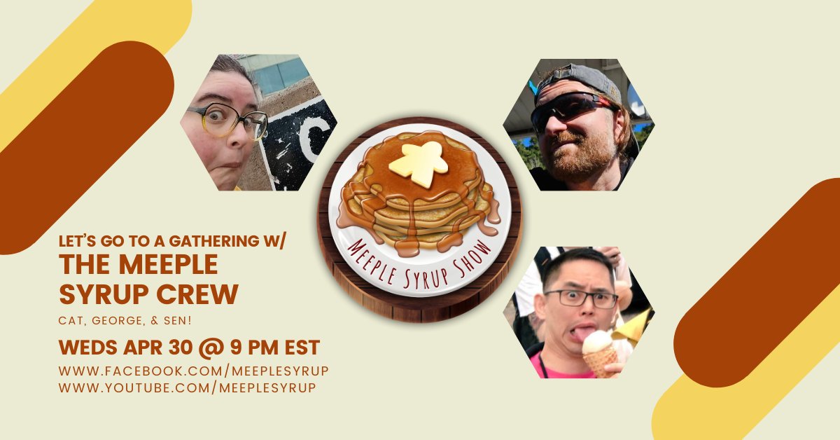 Meeple Syrup (@meeplesyrup) on Twitter photo π²βοΈ
Tonight on the Meeple Syrup Show, <a href="/DrayerInk/">Drayer Ink β‘οΈ BlueSky β€π§‘πππππ€</a> and <a href="/SenFoongLim/">Sen-Foong Lim</a> talk about George's first time attending the Gathering of Friends as a designer / self-publisher. We'll talk about long cons, prep, pitching, and more at facebook.com/MeepleSyrup or YouTube.com/MeepleSyrup! π²βοΈ
Tonight on the Meeple Syrup Show, <a href="/DrayerInk/">Drayer Ink β‘οΈ BlueSky β€π§‘πππππ€</a> and <a href="/SenFoongLim/">Sen-Foong Lim</a> talk about George's first time attending the Gathering of Friends as a designer / self-publisher. We'll talk about long cons, prep, pitching, and more at facebook.com/MeepleSyrup or YouTube.com/MeepleSyrup!