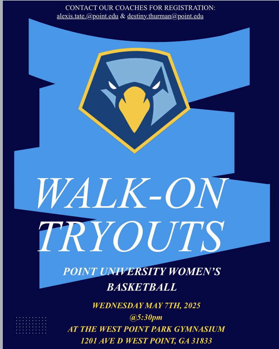 If you are interested on being a walk on for the lady Skyhawks, please come out May 7th at 5:30 PM‼️‼️ Contact Coach Alexis or Coach Destiny for registration and more information!