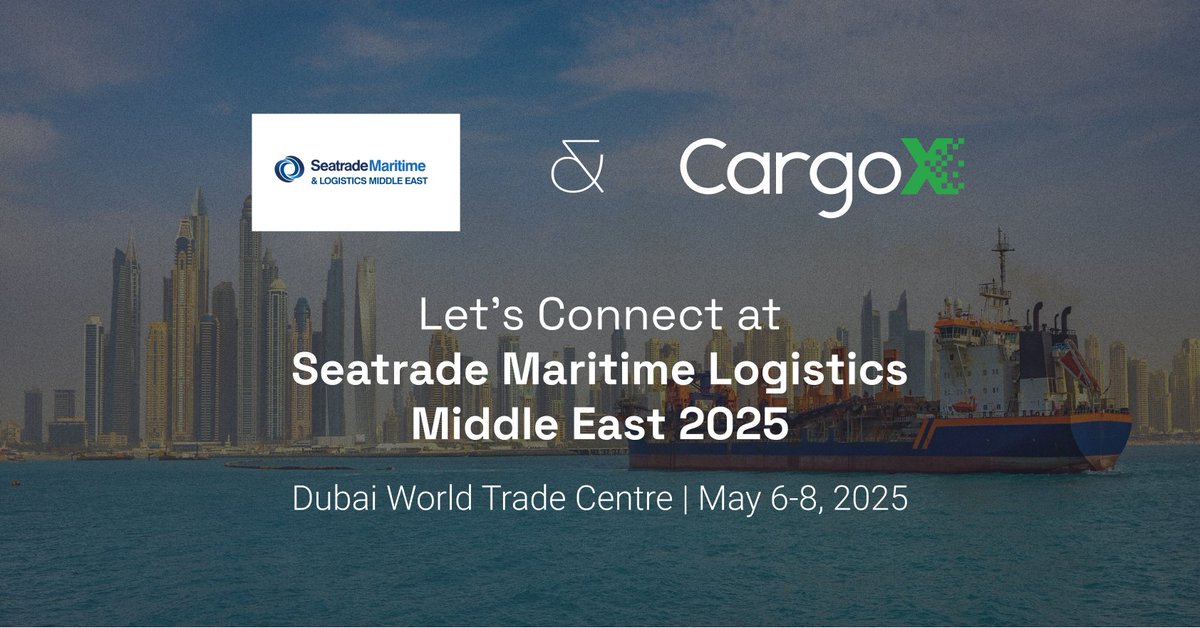 🚢 CargoX is heading to Seatrade Maritime Logistics Middle East, from 6–8 May 2025!

Meet us in Dubai to explore how our blockchain-powered platform transforms trade document workflows for governments and businesses.

📍 Details --&gt; linkedin.com/feed/update/ur… 

#SMLME25 #CargoX
