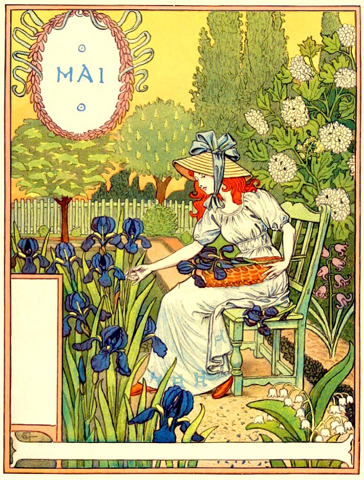 #May by Eugene Grasset, for La Belle Jardiniere, #artnouveau calendar, 1896. #May1st #1stMay #MayDay #Beltane #LegendaryWednesday