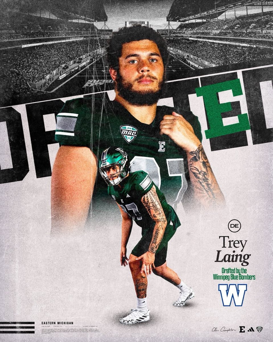 ANOTHER opportunity for Trey Laing!

He was selected by the <a href="/Wpg_BlueBombers/">Winnipeg Blue Bombers</a> in the seventh round of the <a href="/CFL/">CFL</a> Draft

📰 tinyurl.com/23eg3rt3

#EMUEagles ⛓️ #ETOUGH
