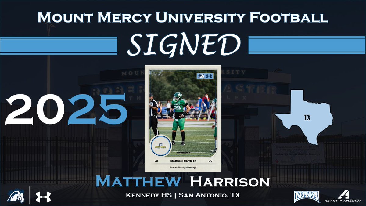 Mount Mercy Football (@mountmercyfb) on Twitter photo #StangGang Welcomes, Matthew Harrison! 🐎
🏠 | San Antonio, TX
🎓 | Kennedy High School
🏈 | LB
📏 | 6'1
⚖️ | 190
📱 | <a href="/Matt_Harrison07/">Matthew Harrison</a>
#BurnTheBoats #StangGang Welcomes, Matthew Harrison! 🐎
🏠 | San Antonio, TX
🎓 | Kennedy High School
🏈 | LB
📏 | 6'1
⚖️ | 190
📱 | <a href="/Matt_Harrison07/">Matthew Harrison</a>
#BurnTheBoats