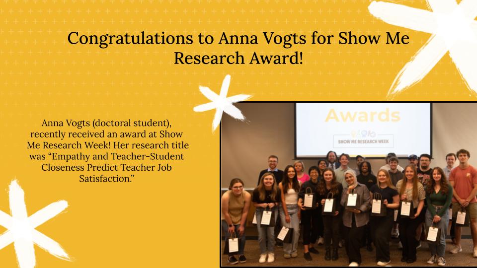 ESCP Mizzou (@escpmizzou) on Twitter photo Educational Psychology, doctoral student, Anna Vogts, receives an award at Show Me Research Week! 👏👏Congrats Anna!! <a href="/MizzouEducation/">Mizzou Education & Human Development</a> Educational Psychology, doctoral student, Anna Vogts, receives an award at Show Me Research Week! 👏👏Congrats Anna!! <a href="/MizzouEducation/">Mizzou Education & Human Development</a>