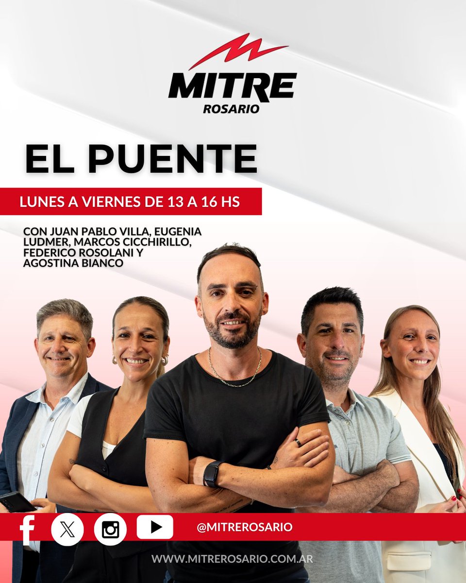 #AHORA 🔴🎙️ Hasta las 16 hacemos #ElPuente 🌉 <a href="/juampyvok/">Juan Pablo Villa</a>, <a href="/EugeniaLudmer/">Eugenia Ludmer</a>, <a href="/Agos_Bianco/">Agos Bianco</a>, <a href="/MauroYasprizza/"> Mauro Yasprizza </a>, <a href="/MCicchirillo/">Marcos Cicchirillo</a>, <a href="/federosolani/">Fede Rosolani</a>, <a href="/AgustinVissio/">Agu Vissio</a>, <a href="/PabloImberti/">Pablo Imberti</a>, <a href="/VanesaDallaz/">Vanesa Dallazuana</a>, <a href="/LeanLattuca07/">Capi</a> y el equipo de <a href="/MitreRosario/">Radio Mitre Rosario</a>!