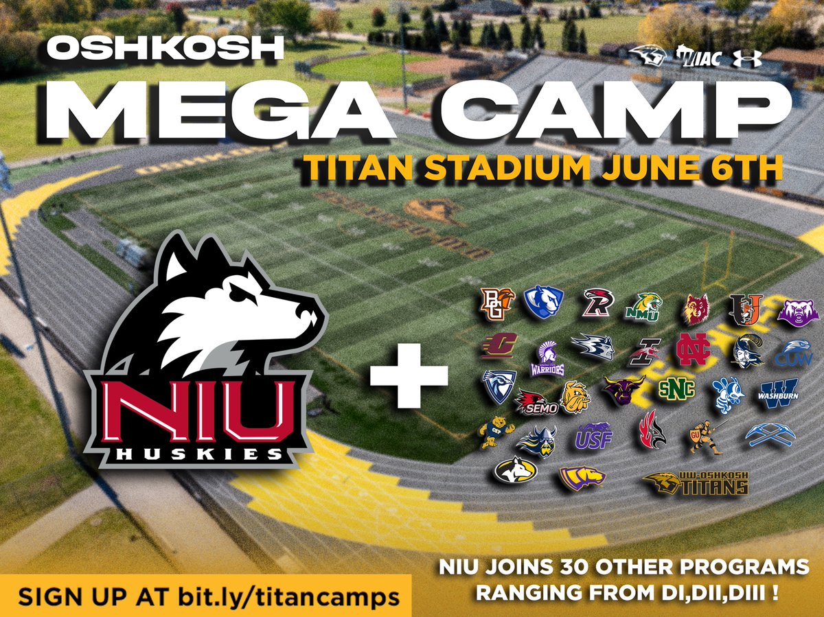 UW-Oshkosh Football (@uwofootball) on Twitter photo โก๏ธโก๏ธ<a href="/NIU_Football/">NIU Football</a> is ๐๐ for the UW-Oshkosh Lake Show Mega Camp on June 6th!
They join 30+ elite programs from across DI, DII, and DIII to scout top-tier talent in Oshkosh!
#GoldStandard | #LakeShowMegaCamp โก๏ธโก๏ธ<a href="/NIU_Football/">NIU Football</a> is ๐๐ for the UW-Oshkosh Lake Show Mega Camp on June 6th!
They join 30+ elite programs from across DI, DII, and DIII to scout top-tier talent in Oshkosh!
#GoldStandard | #LakeShowMegaCamp