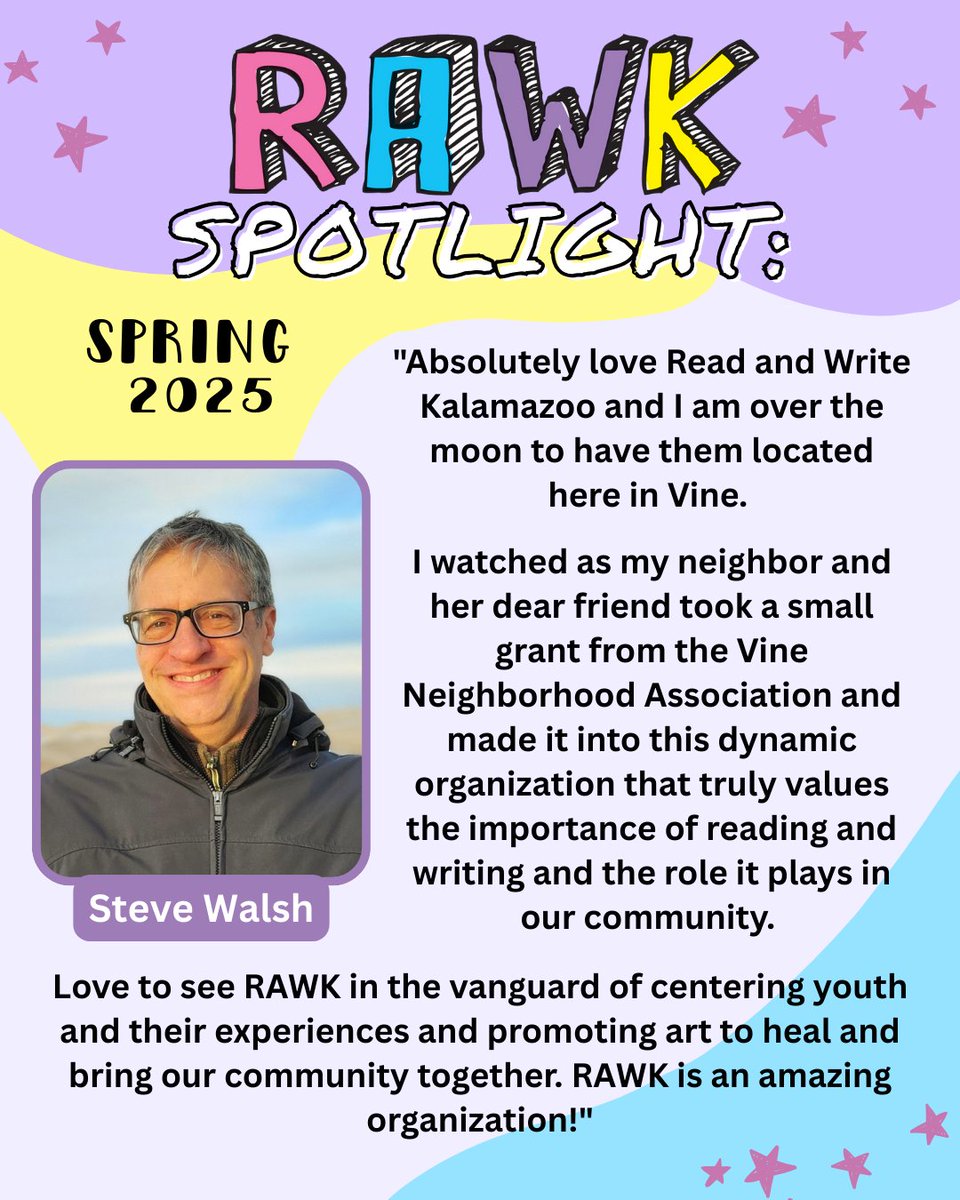 ReadWriteKzoo's tweet image. We’re thrilled to shine the RAWK Spotlight on our friend and neighbor Steve Walsh from the Vine Neighborhood Association!

Steve’s commitment to building community and supporting young people makes him a true force for good, and we’re honored to celebrate him this month!
