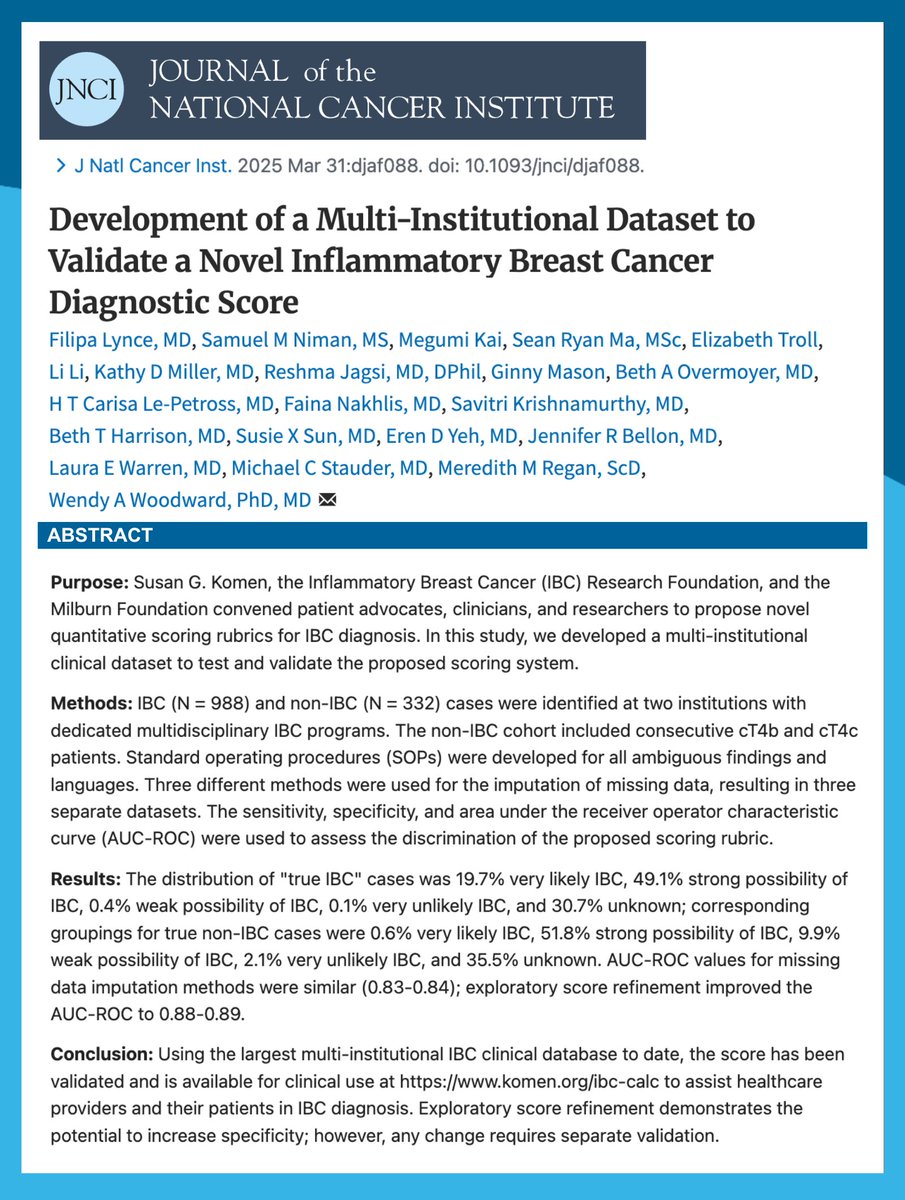 Dana-Farberās Breast Oncology Center (@dfci_breastonc) on Twitter photo New paper in <a href="/JNCI_Now/">JNCI</a> šDevelopment of a Multi-Institutional Dataset to Validate a Novel #InflammatoryBreastCancer Diagnostic Score.
špubmed.ncbi.nlm.nih.gov/40163681/
<a href="/FilipaLynce/">Filipa Lynce, MD, FASCO šµš¹ šŗšø</a> <a href="/reshmajagsi/">Reshma Jagsi</a> <a href="/IBCnurse/">Ginny Mason</a> <a href="/SusieSunMD/">Susie Sun</a>
<a href="/jenniferbellon2/">jennifer bellon</a> <a href="/lwarrenMD/">Laura Warren, MD</a> <a href="/IBCradiation/">Wendy Woodward MDPhD</a> #IBC New paper in <a href="/JNCI_Now/">JNCI</a> šDevelopment of a Multi-Institutional Dataset to Validate a Novel #InflammatoryBreastCancer Diagnostic Score.
špubmed.ncbi.nlm.nih.gov/40163681/
<a href="/FilipaLynce/">Filipa Lynce, MD, FASCO šµš¹ šŗšø</a> <a href="/reshmajagsi/">Reshma Jagsi</a> <a href="/IBCnurse/">Ginny Mason</a> <a href="/SusieSunMD/">Susie Sun</a>
<a href="/jenniferbellon2/">jennifer bellon</a> <a href="/lwarrenMD/">Laura Warren, MD</a> <a href="/IBCradiation/">Wendy Woodward MDPhD</a> #IBC