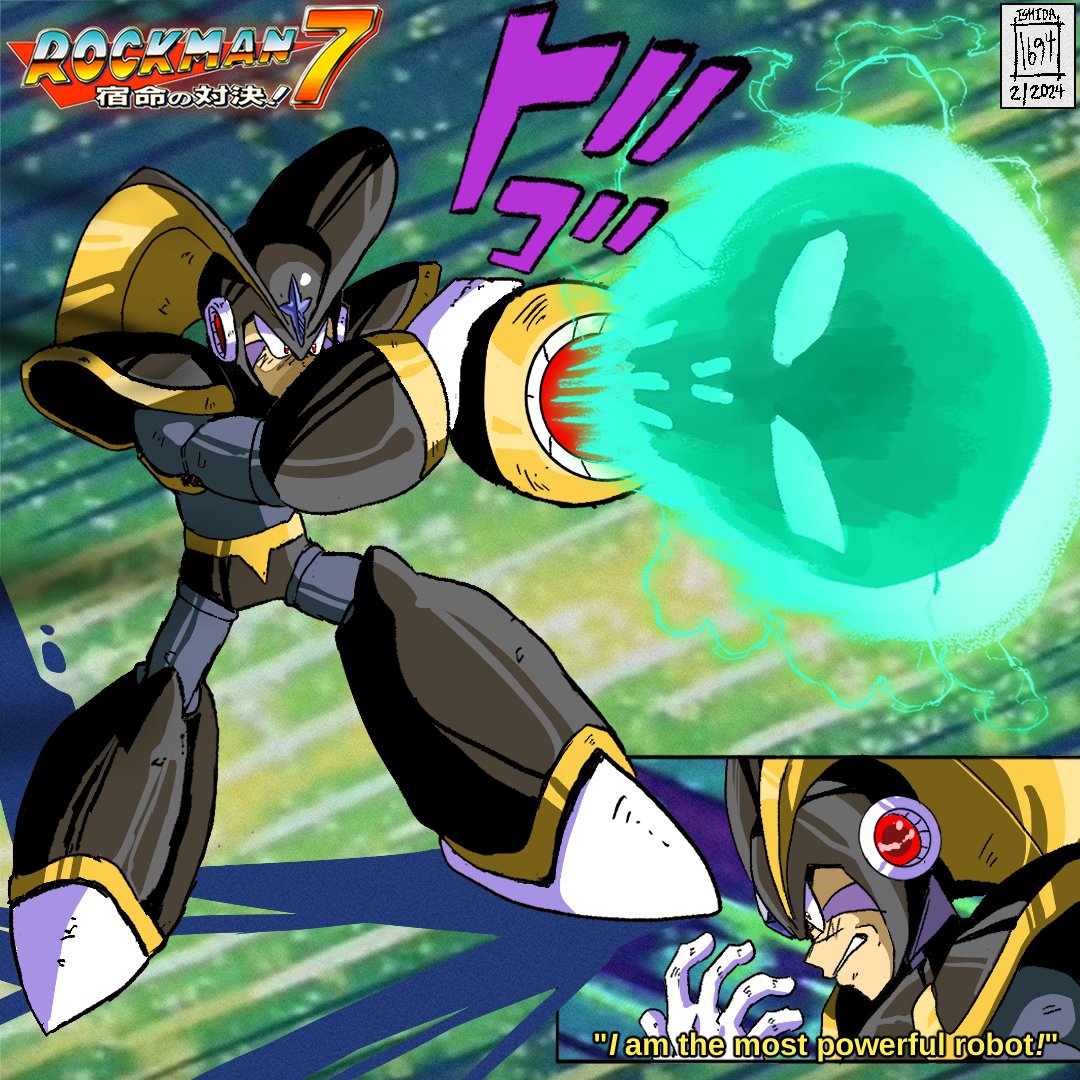 Captain_Ishi's tweet image. Some old Bass Fan Art I didn&apos;t get to share here on X from last year! Bass is my favorite Megaman char!
His charge shot with the skull in it from MM7, is so rad!