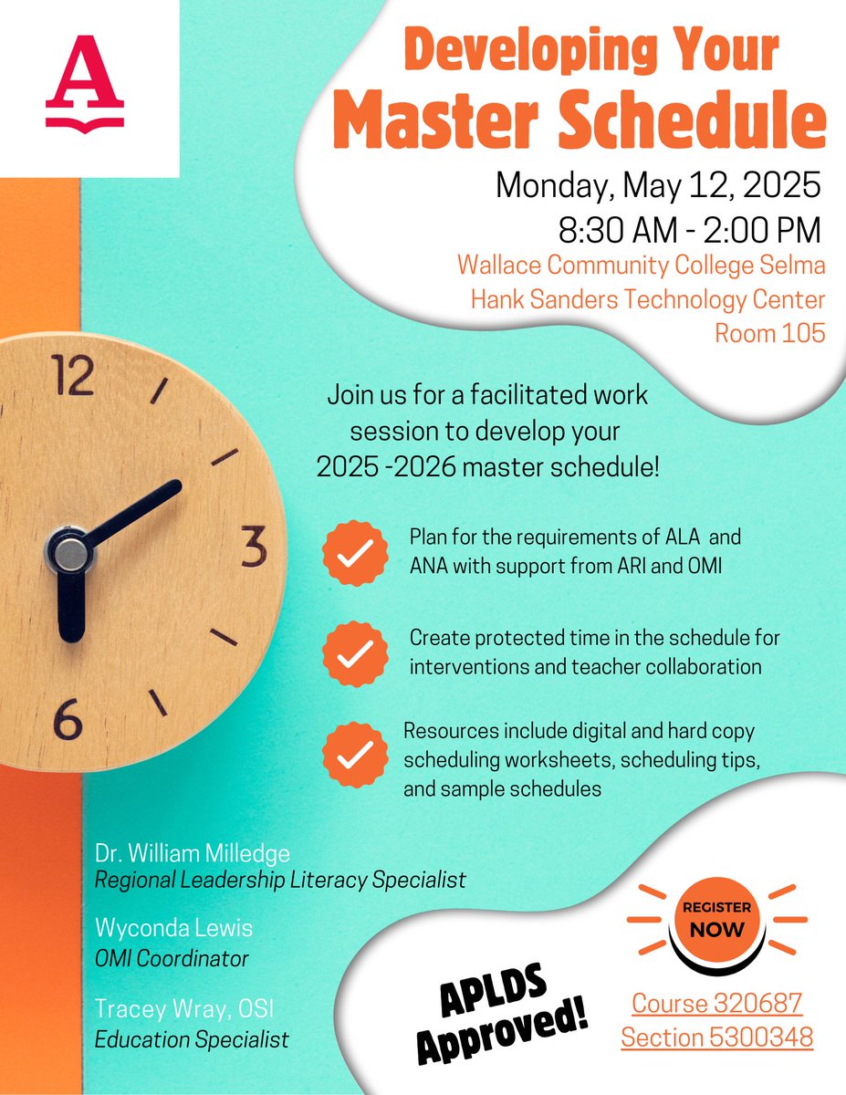 Are you ready to put together that 1,000 piece puzzle that is the master schedule? OMI, ARI and OSI are here to help you navigate the requirements of ALA and ANA! Open to all regions but a big thank you to the ASU RIC for partnering with us! Register at alsde.truenorthlogic.com/ia/empari/lear…