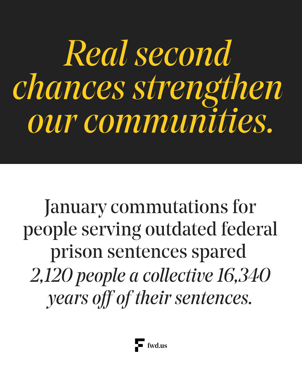 As Second Chance Month comes to an end, we are celebrating the extraordinary good that comes from using clemency to give people real second chances! Read <a href="/fwdus/">FWD.us</a> NEW data brief highlighting the years saved for people serving long, outdated federal prison terms.