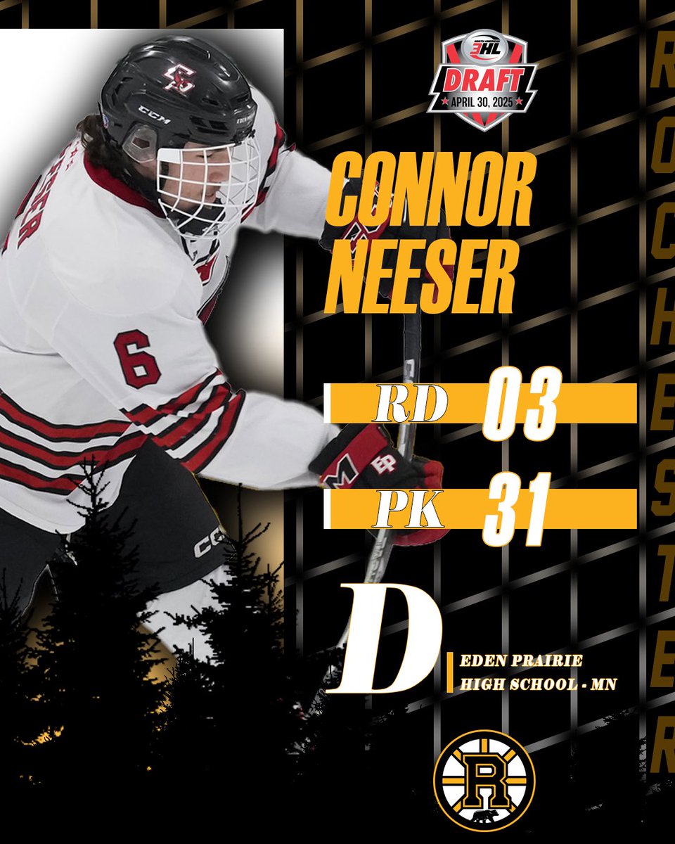 With the 31st pick in the 3rd round of the 2025 NA3HL Draft, the Rochester Grizzlies select Defenseman, Connor Neeser from Eden Prairie, Minnesota!

In his High School career, Connor tallied 9 points(3g, 6A) as a shutdown defenseman

Welcome to the Grizz, Connor!

#WeAreRochester