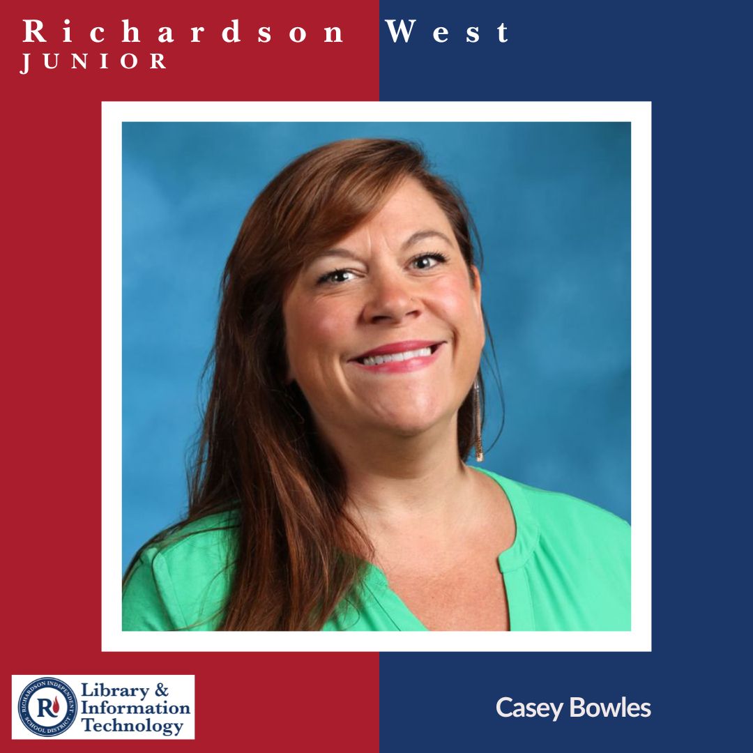 Richardson ISD Library & Information Technology (@librariesinrisd) on Twitter photo It's the last day of #SchoolLibraryMonth and this is Casey Bowles, the LITE of <a href="/rwestjh/">Richardson West Arts and Technology Magnet</a>! She loves popcorn and continuing to serve in the West community. She is also a LITE Leadership team member! #LibrariesinRISD #RISDBeTheOne It's the last day of #SchoolLibraryMonth and this is Casey Bowles, the LITE of <a href="/rwestjh/">Richardson West Arts and Technology Magnet</a>! She loves popcorn and continuing to serve in the West community. She is also a LITE Leadership team member! #LibrariesinRISD #RISDBeTheOne