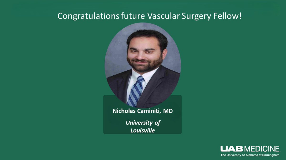 UAB Vascular Surgery (@uabvascular) on Twitter photo We are excited to welcome Dr. Nicholas Caminiti at the University of Louisville as our new Vascular fellow. Dr. Caminiti will be joining us in August 2026. Welcome to the UAB family!
<a href="/AWBeckMD/">Adam W. Beck</a> <a href="/UABSurgery/">UAB Surgery</a> <a href="/UABHeersink/">UAB Heersink School of Medicine</a> We are excited to welcome Dr. Nicholas Caminiti at the University of Louisville as our new Vascular fellow. Dr. Caminiti will be joining us in August 2026. Welcome to the UAB family!
<a href="/AWBeckMD/">Adam W. Beck</a> <a href="/UABSurgery/">UAB Surgery</a> <a href="/UABHeersink/">UAB Heersink School of Medicine</a>