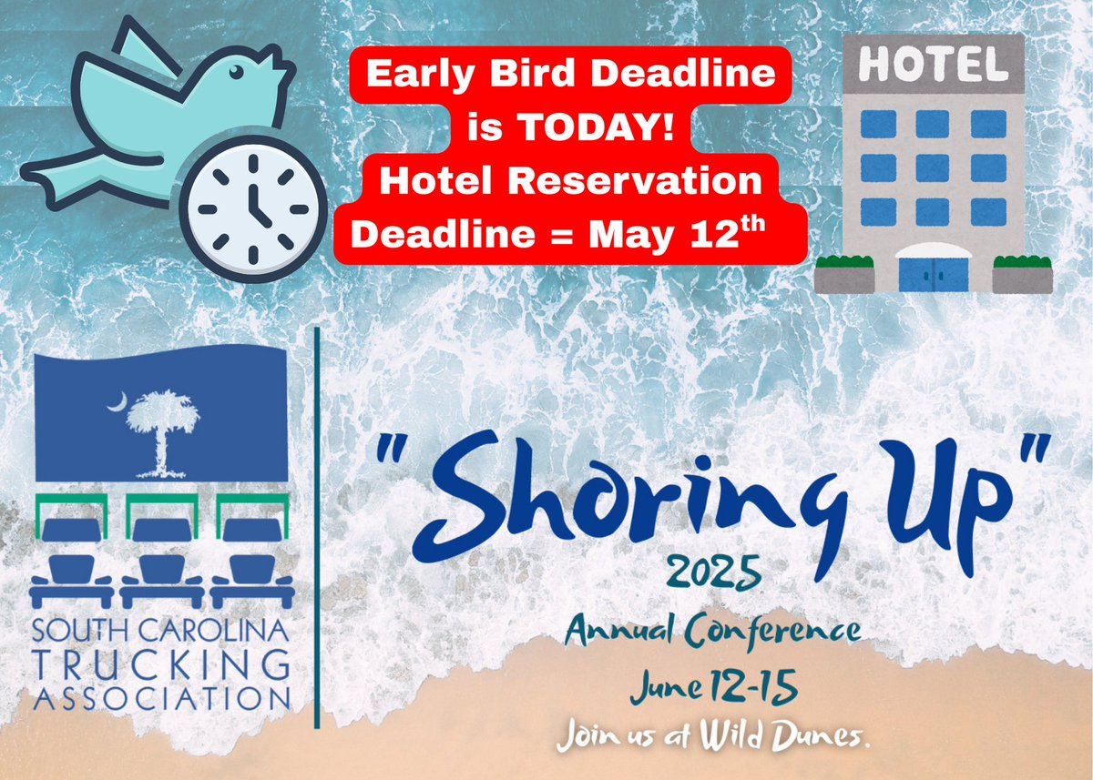 LAST DAY FOR EARLY BIRD!
Don’t miss your chance to join us for Annual Conference, June 12–15 at Wild Dunes—and to take advantage of early bird pricing before it expires at midnight! (Also remember to book your hotel by May 12th) - REGISTER HERE: ow.ly/A9EK50VKTfs