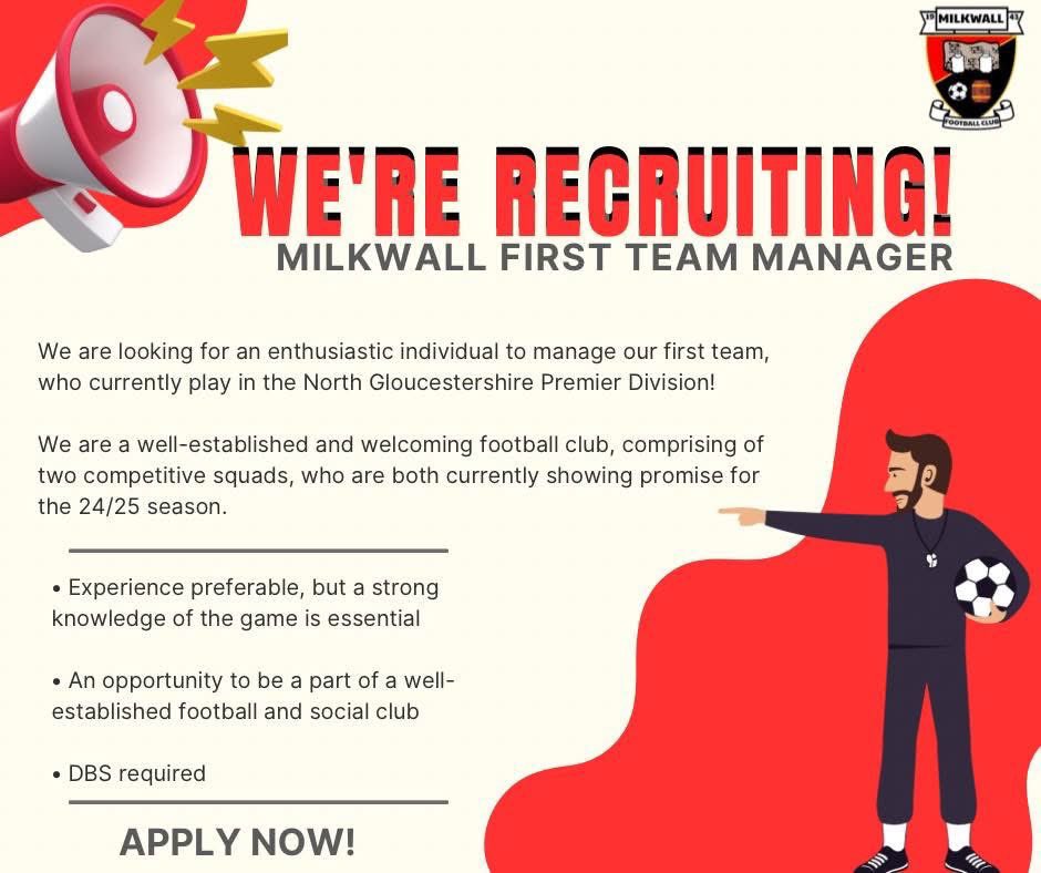 Here at Milkwall Football Club, we are looking for an enthusiastic individual to become a part of our club…

If you think that this opportunity would interest you, please make contact via our X or Facebook page.