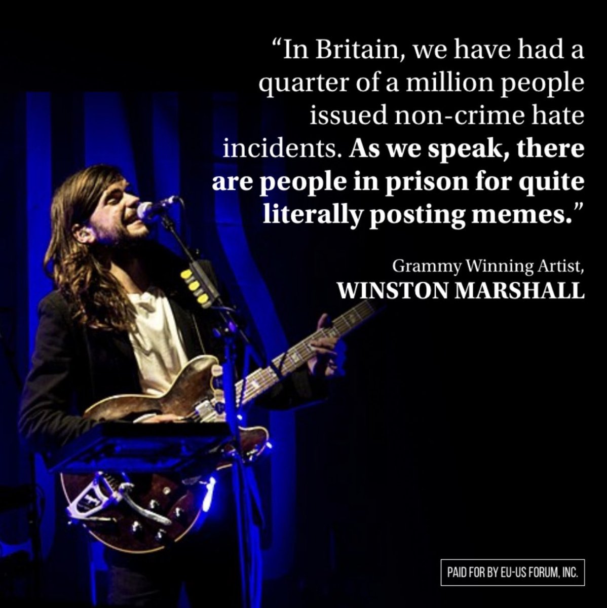 This is what free speech looks like in Europe now.

We know it. You know it.

Even Grammy-winning musicians are calling it out.

Do you agree with Winston Marshall? 👇