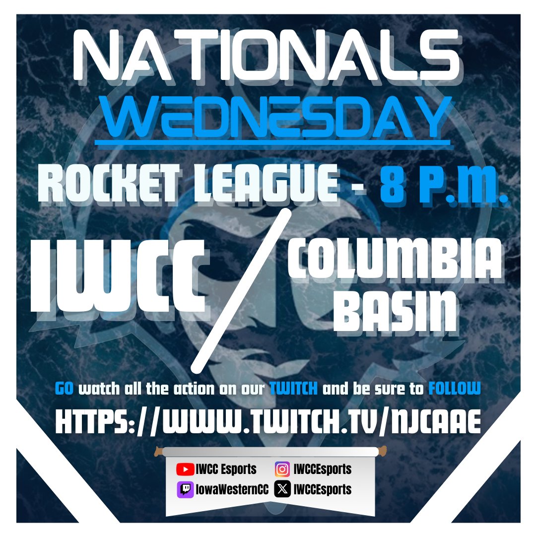 Set sail! Rocket League is playing in the lower finals tonight! So be sure to tune in over at ww.twitch.tv/njcaae to see who will claim champion!
#sailsup #goreivers #esports #iowawestern #iwcc #gaming #twitch #RocketLeague