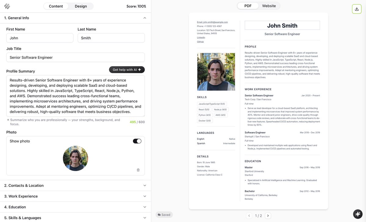 Almost done building my resume editor interface for cvself.com 💪 

#indiehacker #SaaS #sideproject #solodev