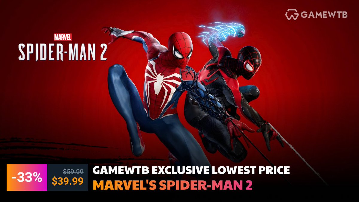 ‼️Save up to 33% - Marvel's Spider-Man 2 for $42.99‼️
🎁Win a $5 Steam Gift Card!🎁

☑️Repost this
✅Follow <a href="/PC_Gamewtb/">Gamewtb</a> with🔔
💬Tag a friend in the comments
⏰Winner announced in 24h

Check out WTB limited discounts👉🏻gamewtb.com/game/marvels-s…

#Spiderman2 #Gamewtb
