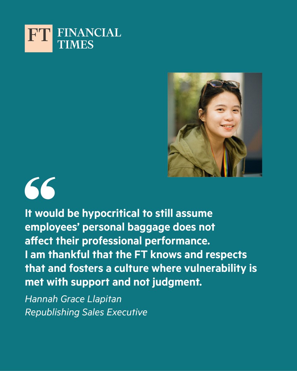 🌟 At FT, wellbeing is more than a benefit—it’s a way of life. 💖
 🧠 Hannah Grace Llapitan shares how trust, support &amp; curiosity shaped her mental health journey at FT.
 🔗 Read more: on.ft.com/3SB00XV

 #LifeAtFT #MentalHealthAwarenessWeek #WellbeingAtWork