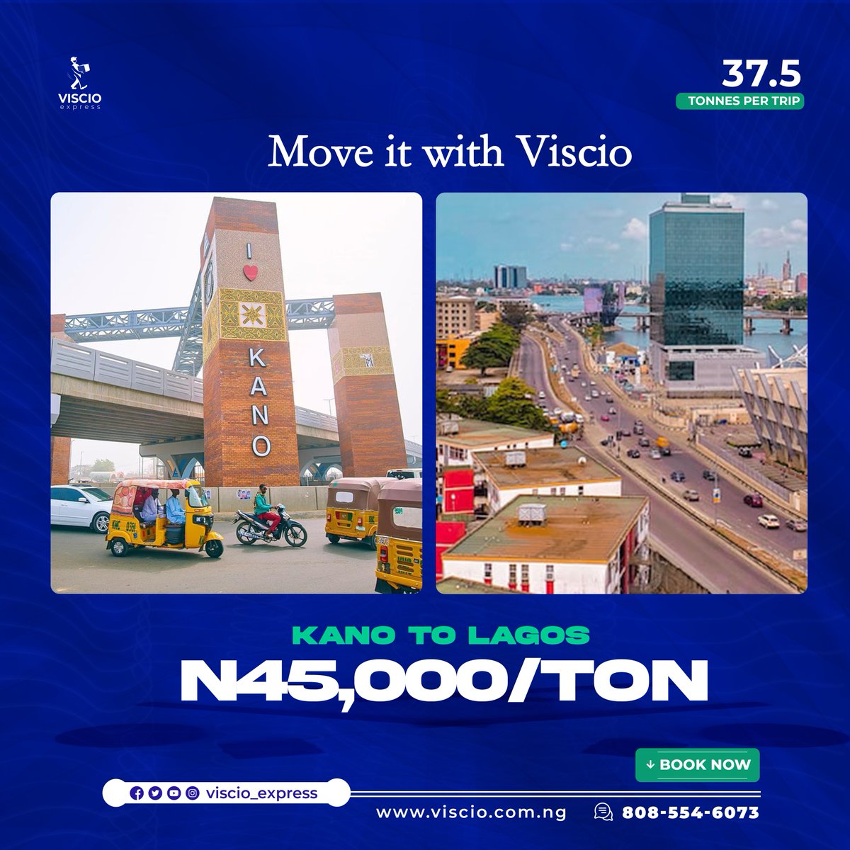 ViscioExpress's tweet image. 🚨 BIG NEWS! 🚚 Viscio Express launches Kano-Lagos route! 🚀 ₦45,000/ton for 37.5-ton truck! 🤯 Don&apos;t miss out! 📲 Call/WhatsApp 08085546073 NOW! #ViscioExpress #LogisticsRevolution #KanoToLagos #AgroLogistics