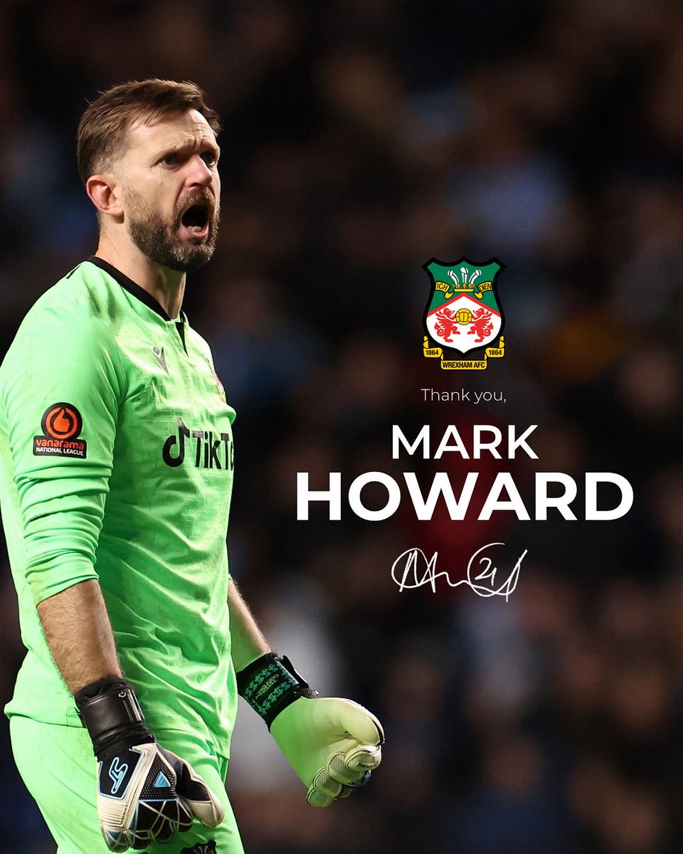PureWrecsam's tweet image. THANK YOU, MARK HOWARD! 🧤👏
Howard has announced his time at the Wrexham AFC has come to an end, however he will continue to play football elsewhere! 3️⃣
Mark Howard is the only ever goalkeeper to win Back-to-Back-to-Back promotions! 🏆
#WxmAFC 🔴⚪️