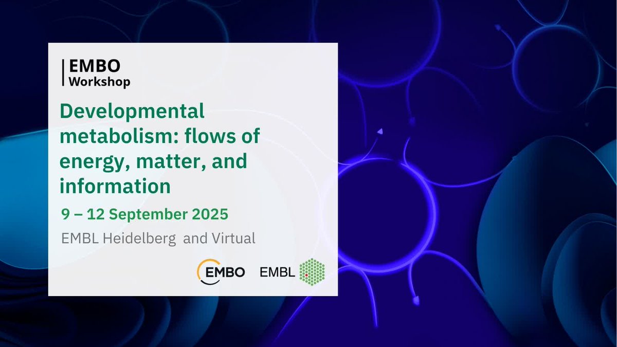 💡🧬 Want to be part of the community shaping the future of developmental metabolism research? 

Submit your abstract by June 17 and join us at the EMBO Workshop 'Developmental metabolism: flows of energy, matter, and information' 👉 s.embl.org/dmb25-01-x

🗓 9 – 12 September
