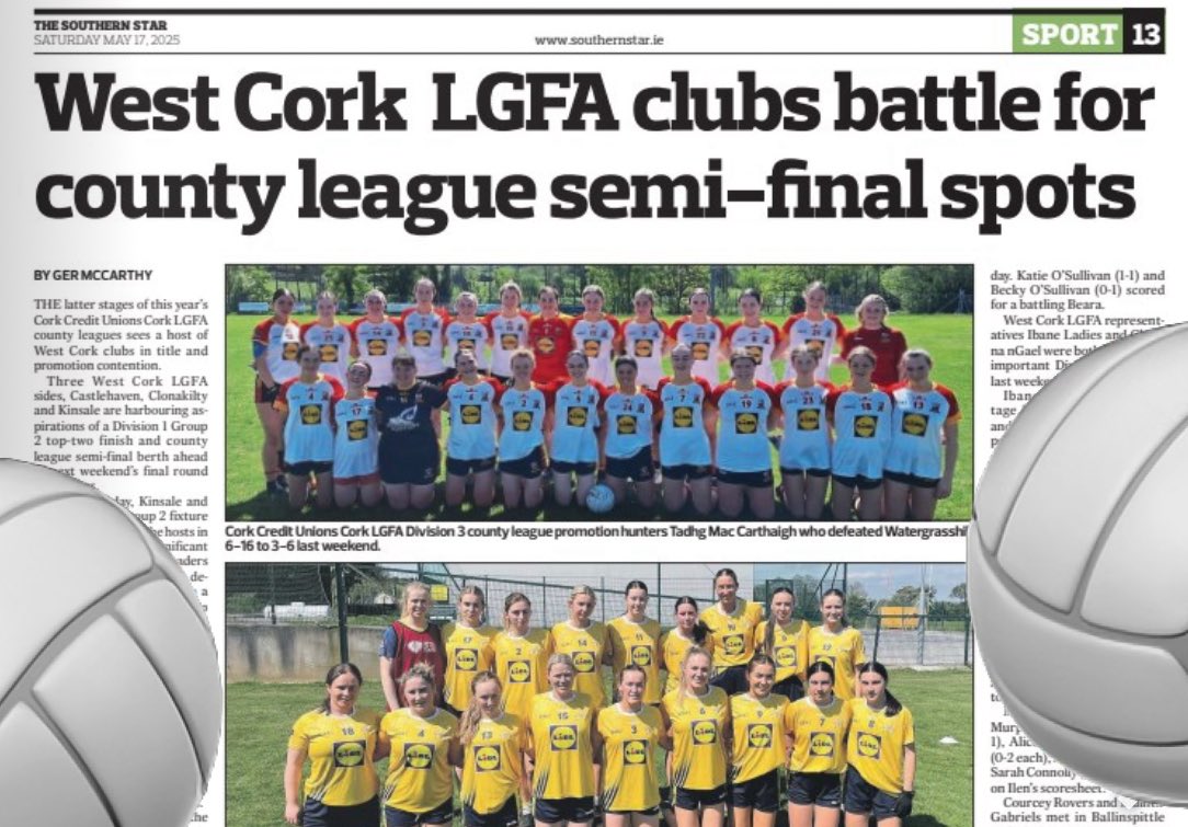 Ger McCarthy (@germccarthy74) on Twitter photo 📰In this week’s <a href="/SouthernStarIRL/">The Southern Star</a> <a href="/WestCorkSport/">Southern Star Sport</a>
🏐Read my 1,200-word review and preview of all the latest <a href="/CorkCUs/">Cork Credit Unions</a> <a href="/CorkLGFA/">Cork LGFA</a> county leagues including <a href="/westcorkladies/">WestCorkLGFA</a> clubs progress.
<a href="/CastlehavenGAA/">Castlehaven GAA</a> <a href="/TadhgMacGAACork/">Tadhg MacCarthaigh GAA</a>
#️⃣ #cork #gaa #corkgaa #lgfa #corklgfa 📰In this week’s <a href="/SouthernStarIRL/">The Southern Star</a> <a href="/WestCorkSport/">Southern Star Sport</a>
🏐Read my 1,200-word review and preview of all the latest <a href="/CorkCUs/">Cork Credit Unions</a> <a href="/CorkLGFA/">Cork LGFA</a> county leagues including <a href="/westcorkladies/">WestCorkLGFA</a> clubs progress.
<a href="/CastlehavenGAA/">Castlehaven GAA</a> <a href="/TadhgMacGAACork/">Tadhg MacCarthaigh GAA</a>
#️⃣ #cork #gaa #corkgaa #lgfa #corklgfa