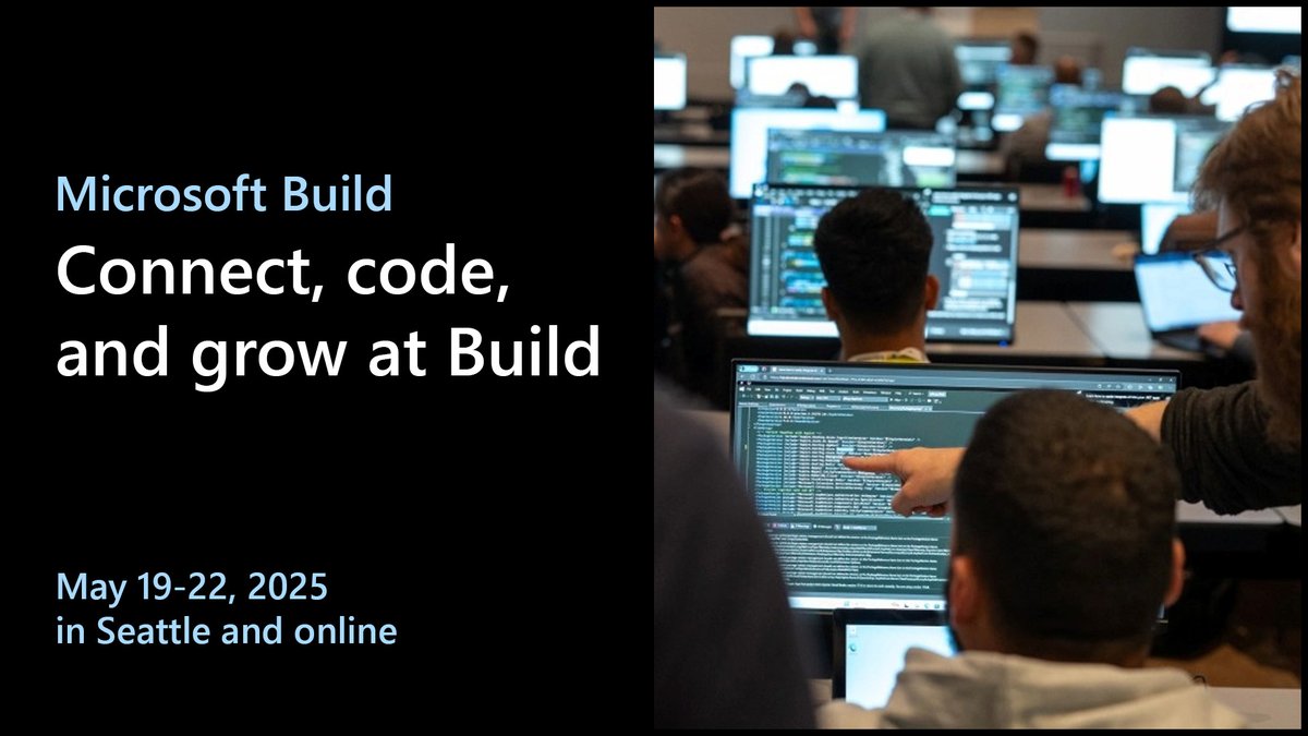 Are you ready for Microsoft Build? This year’s #MSBuild happens May 19-22, 2025 online. Get ready to learn new skills and make new connections: msft.it/6013SpA2H