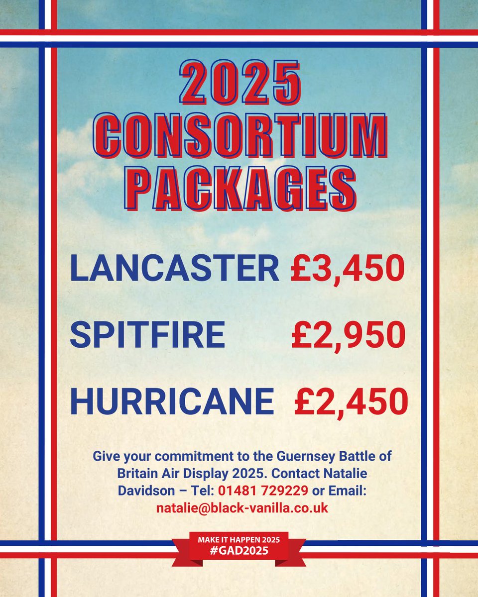 Become a Consortium Member and help make the Guernsey Air Display happen.

The display relies on private funding, so your support makes a real difference.

Find out how to get involved: guernseyairdisplay.com/consortium-mem…