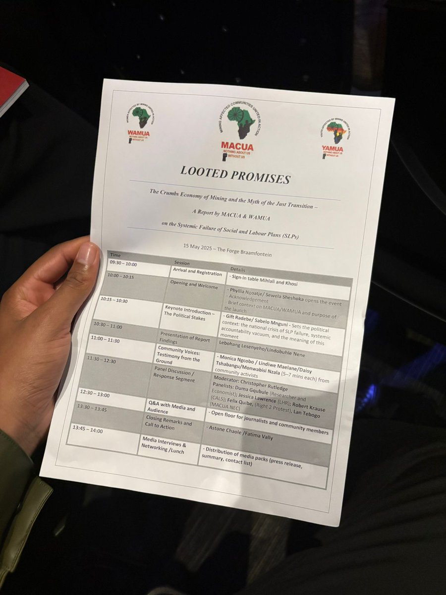Lawyers for Human Rights (@lhr_sa) on Twitter photo We are at the launch of <a href="/macua_sa/">Mining Affected Communities United in Action</a>'s report titled "Looted Promises". It highlights the failures of #mining companies to meet their social and labour plans, leaving communities ravaged. These promises are merely on paper and never translate into reality! We are at the launch of <a href="/macua_sa/">Mining Affected Communities United in Action</a>'s report titled "Looted Promises". It highlights the failures of #mining companies to meet their social and labour plans, leaving communities ravaged. These promises are merely on paper and never translate into reality!