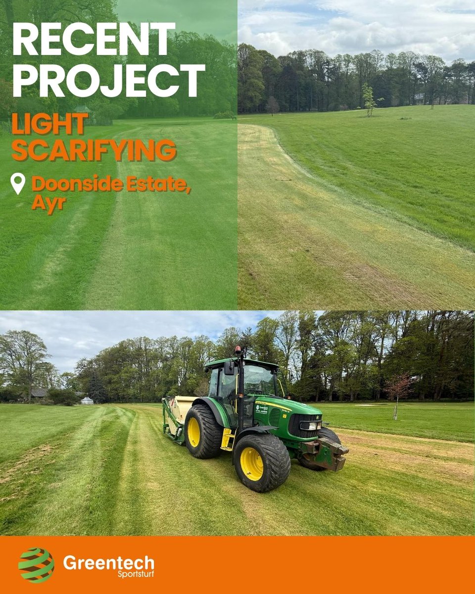 A light scarifying job at Doonside Estate to remove winter moss and make way for strong summer growth. Clearing the way for healthier, more resilient turf.

#Greentech #Scarifying #TurfCare
