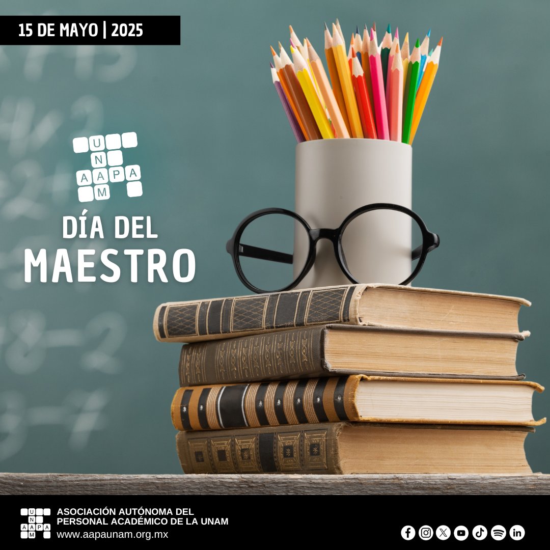 Hoy celebramos a quienes dedican su vida a enseñar, guiar e inspirar 📚👓
Su labor trasciende aulas y generaciones, formando personas, sembrando ideas y construyendo futuro 
Gracias, maestras y maestros, por su pasión, entrega y compromiso con la educación ✨

#SomosAAPAUNAM