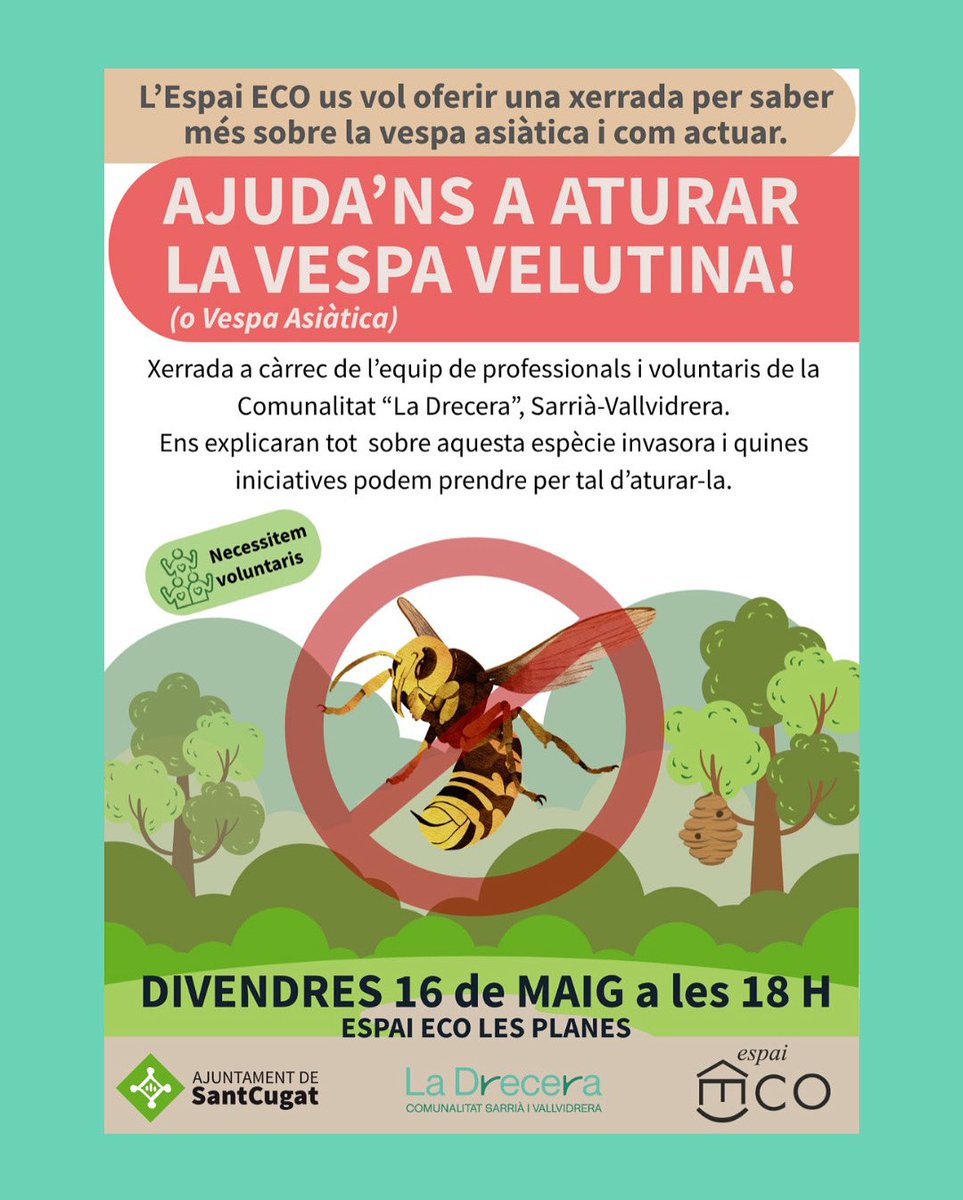 🐝 Demà xerrada a l’Espai Eco Les Planes sobre la vespa velutina i què podem fer per aturar-la!

⏰ A les 18h

No t’ho perdis!