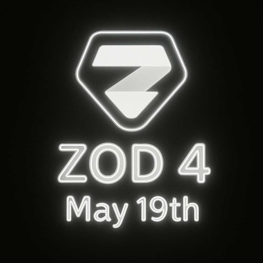colinhacks's tweet image. Zod 4 stable will be released this Monday, May 19th
