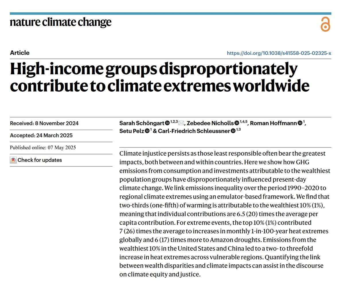 A new paper published in Nature — one of the most respected science journals — finds that the world's wealthiest 10% are responsible for 67% of global warming.

The rich are burning our planet.