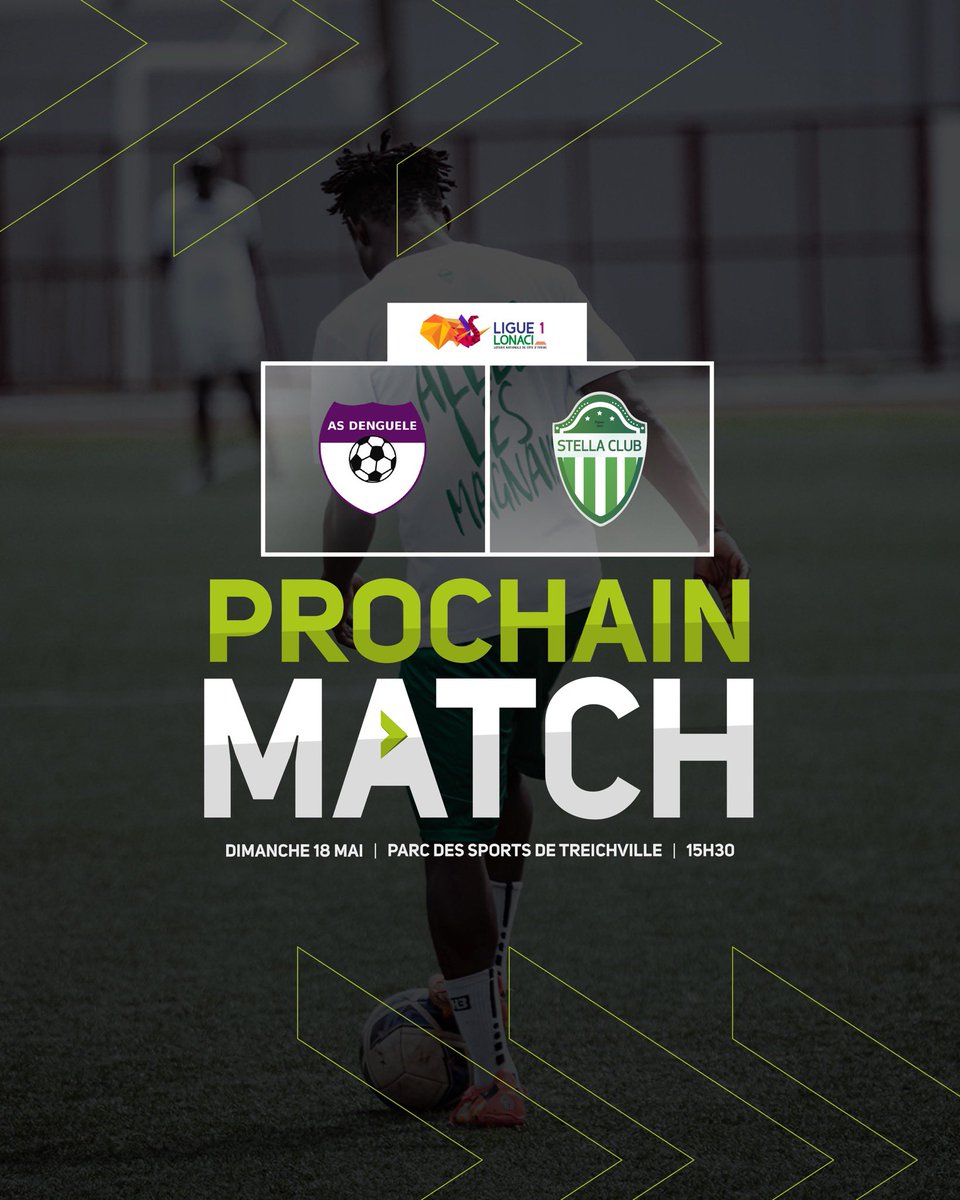 🟢 PROCHAIN MATCH - 30ème Journée ⚽️
Dimanche 18  Mai 2025
🏟️ Parc des Sports de Treichville 
🕕 15H30
🆚 AS Denguélé

Allez les magnans 💪🏾

#allezlesmagnans #stellaclubdadjame #FootballCIV #Adjame