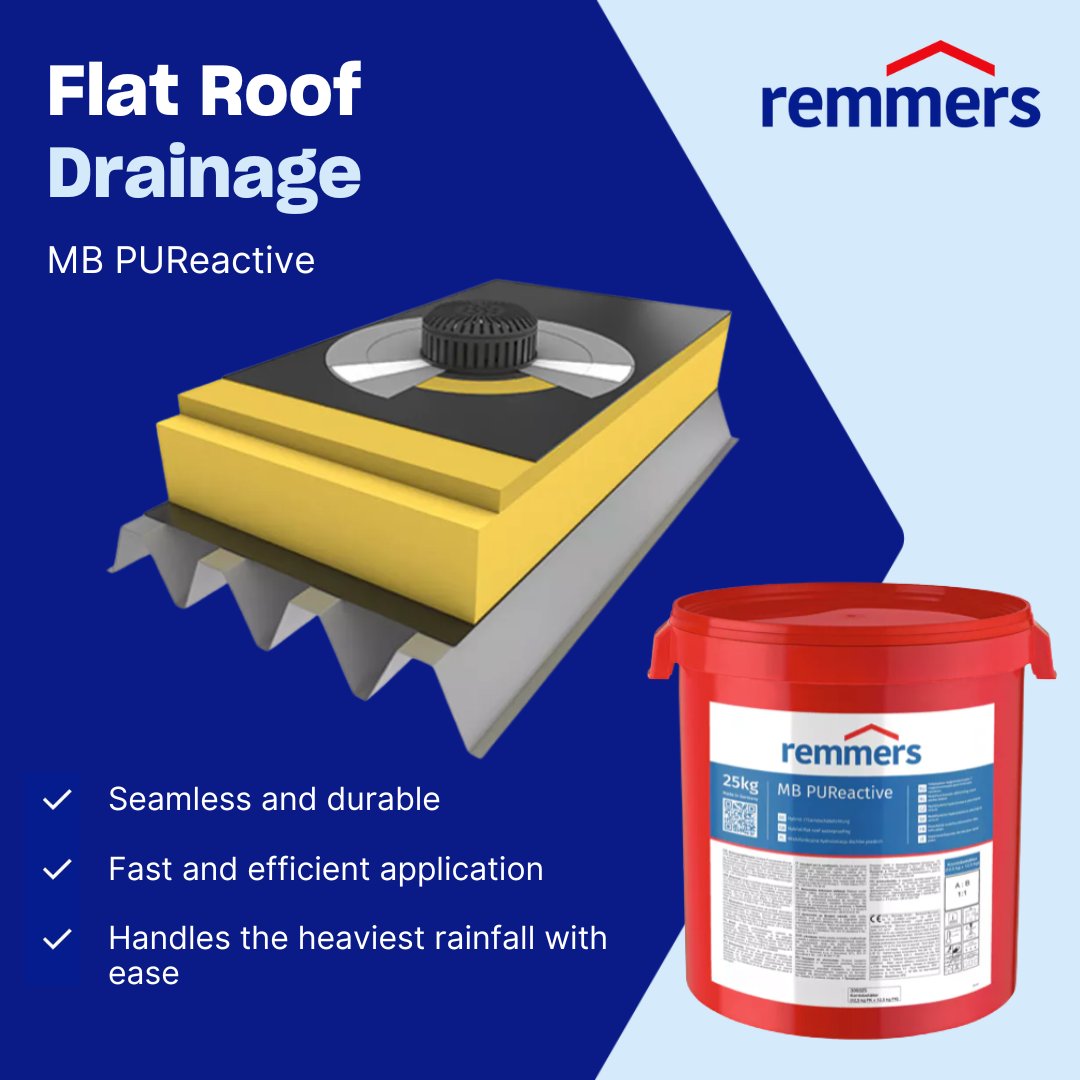 Why choose MB PUReactive for flat roof drainage? 🏗️💦
Because smart waterproofing starts here:
🔹 Seamless &amp; durable
🔹 Fast, efficient application
🔹 Built for UK weather 🌧️💪
Protect your roof the right way 👇
🔗 remmers.co.uk/en_GB/roofing-…
#PUReactive #Roofing #Waterproofing