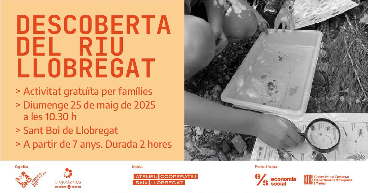 🌳Vine el Diumenge 25 de maig a descobrir l'estat de salut del riu Llobregat! 💧

🕐De 10:30 a 12:30h
📍 Sant Boi de Llobregat
👧🧒 A partir de 7 anys

✉️ No t’ho perdis! Inscriu-te a: forms.gle/ouMD37tw2wGB6G…