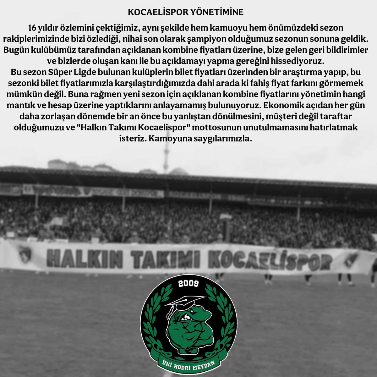 Kamuoyuna saygılarımızla.