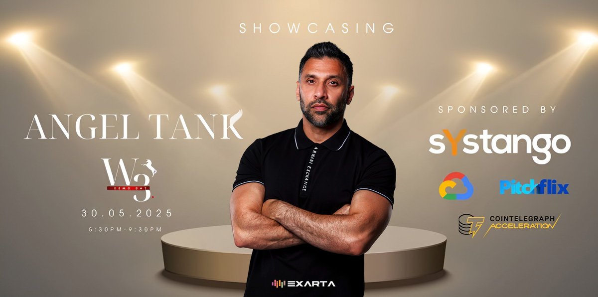 We’re thrilled to share that our CEO Rashid Ali will be showcasing Exarta at Angel Tank, hosted at Google’s iconic London HQ, curated by Web3 Demo Day.
 
An evening of elegance, innovation, and unmatched opportunity, Angel Tank brings together the UK’s top founders, VCs, angels,