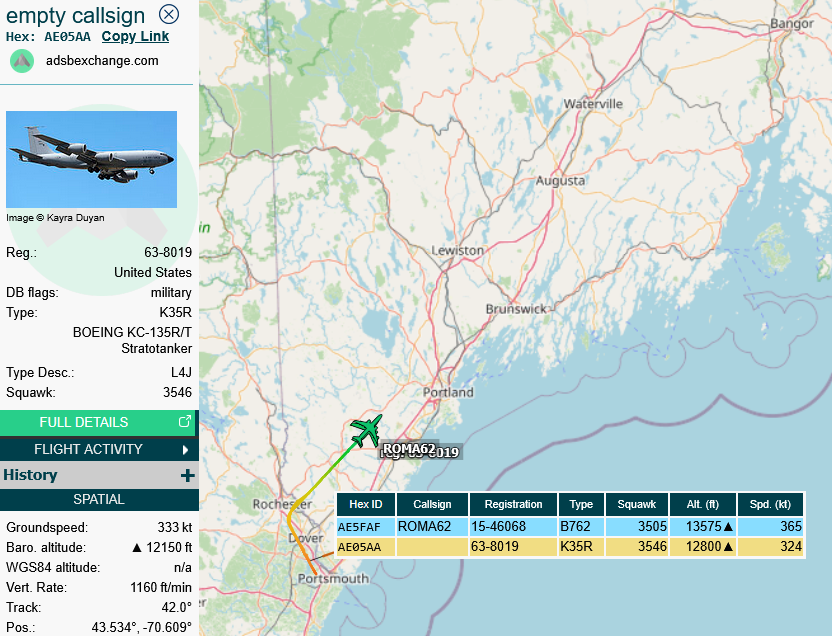 SirListenalot's tweet photo. #KC46 #AE5FAF #ROMA62 &amp; #KC135 #AE05AA #ROMA61 out of Pease for Spangdahlem, Germany with four MN ANG "Duluth" #F16's #TREND11-14 bound for Rygge, Norway https://t.co/UUbwfuKedb